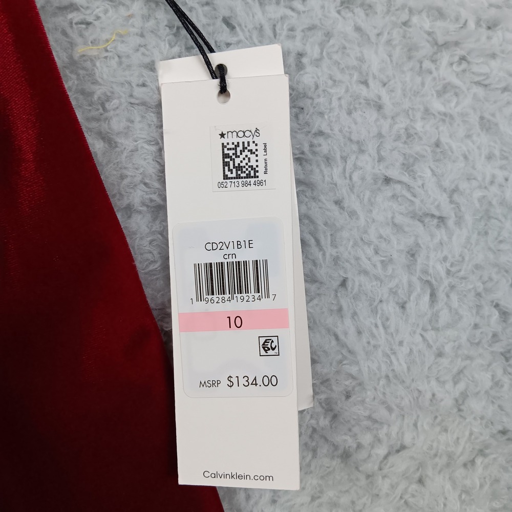 Calvin Klein Dress A-Line Woman 10 Red Velvet Tie Neck Puff Sleeve CD2V1B1E - Picture 7 of 11